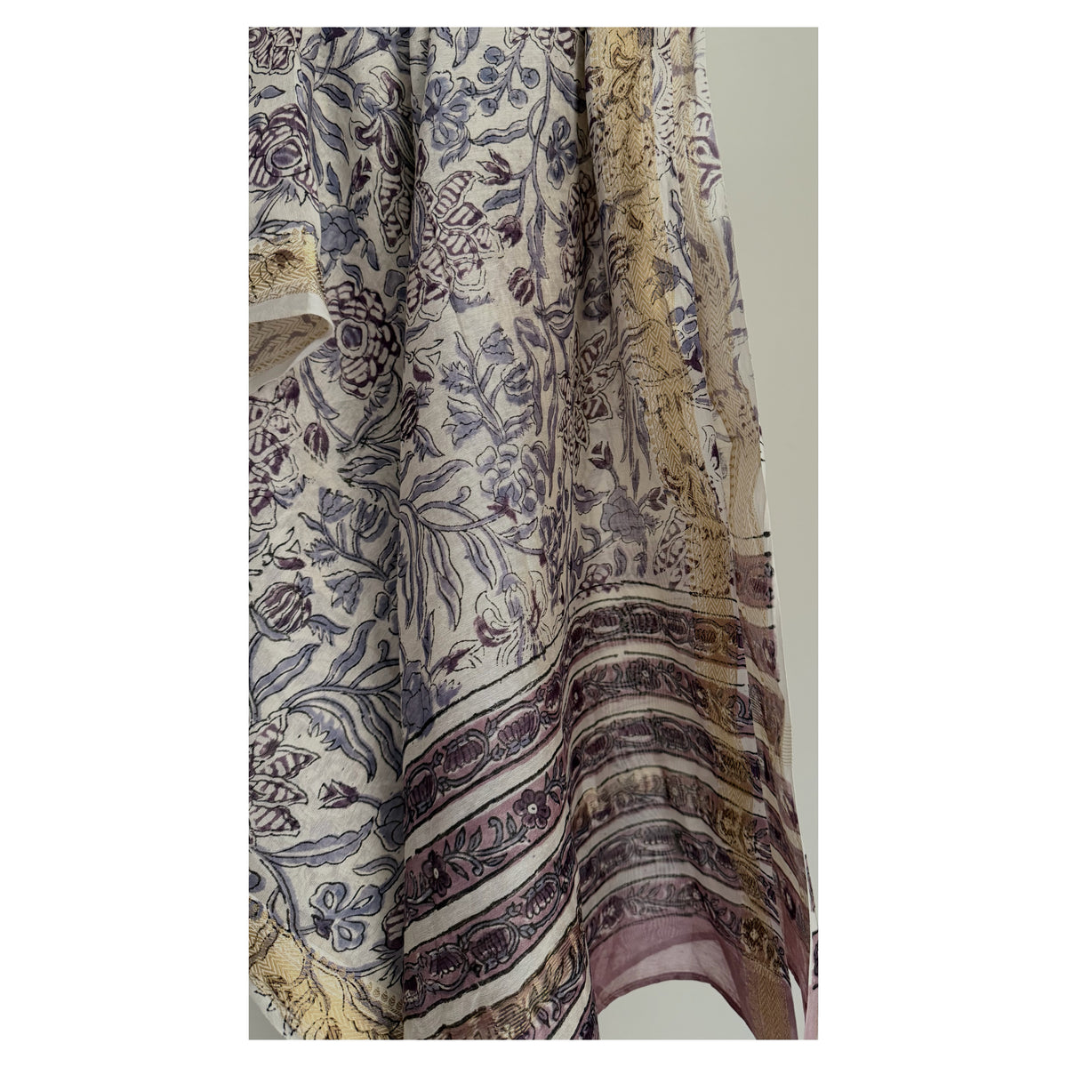 Mauve Handblock Printed Maheshwari Silk Set