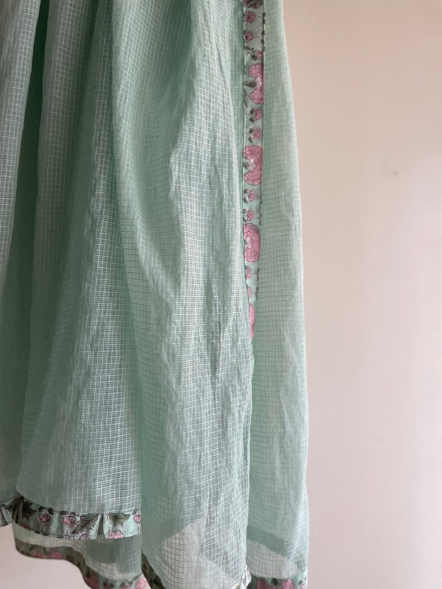 White Linen Kurta Set with Hand-Block Printed Pants