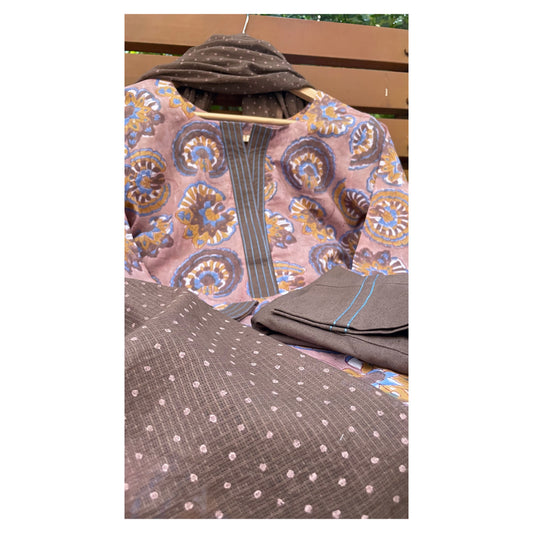 The Dusky Rose & Mocha HandBlock-Print Kurta Set