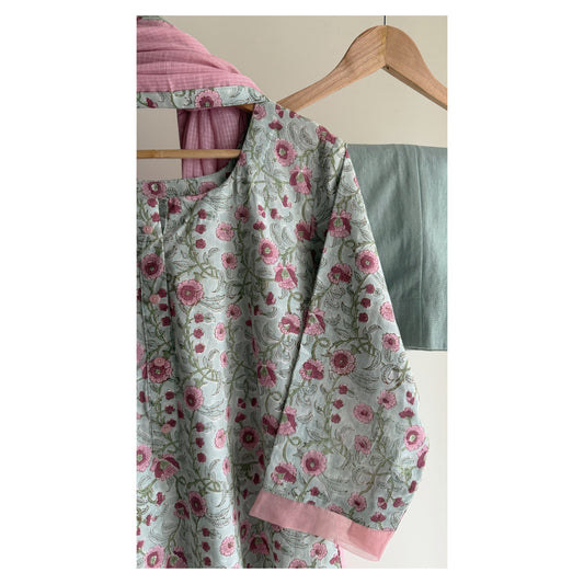 Multicolor Pastel Jaal Hand-Block Printed Set