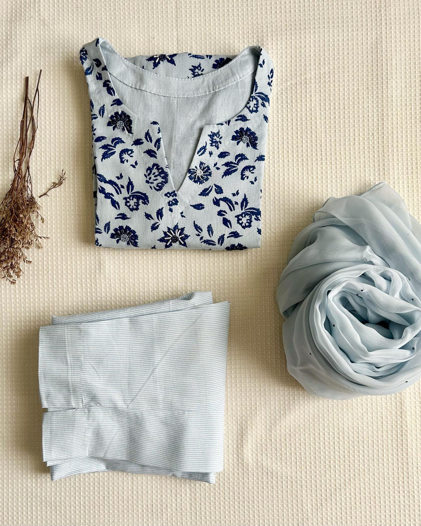 Chalk Blue Floral Kurta Set