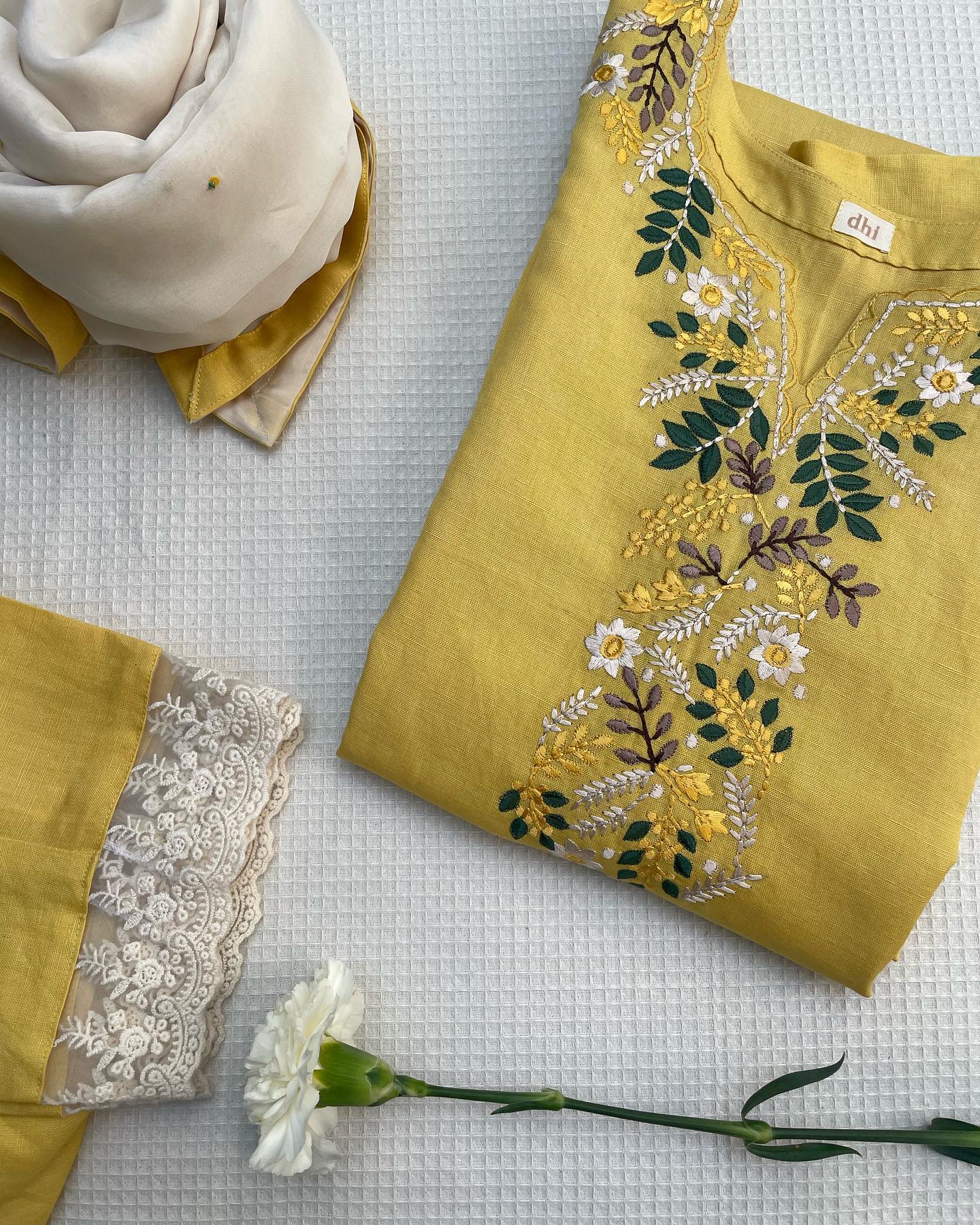 Yellow Floral Embroidered Set