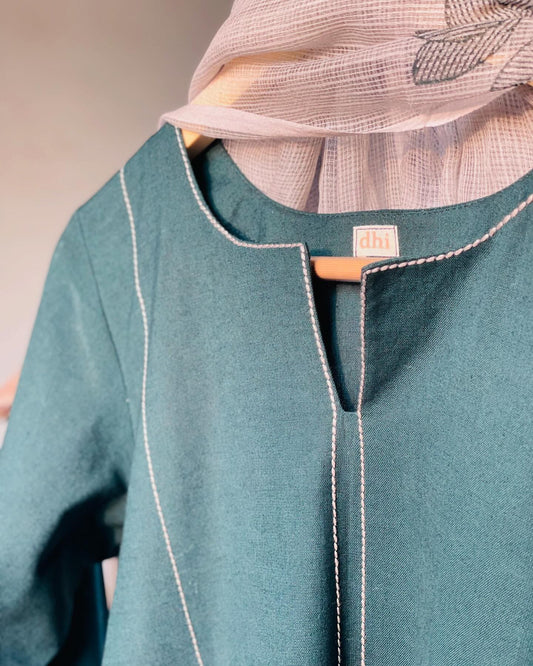 Embroidered Cotton Ensemble with Kota in Teal Tones