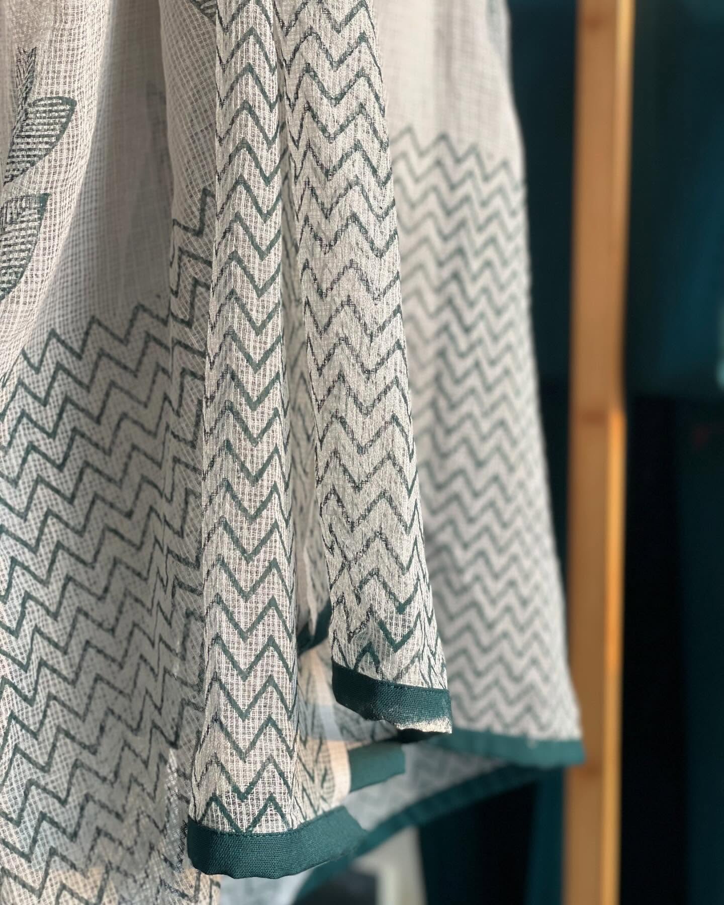 Embroidered Cotton Ensemble with Kota in Teal Tones