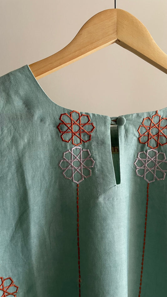 The Mint Embroidery Kurta Suit with Terracotta dupatta