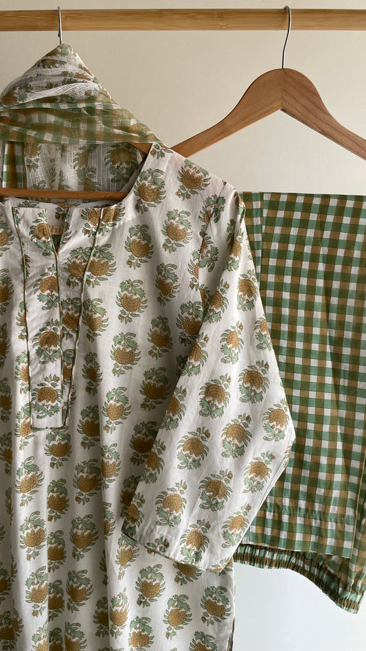 Butti & Check Hand block Printed Set