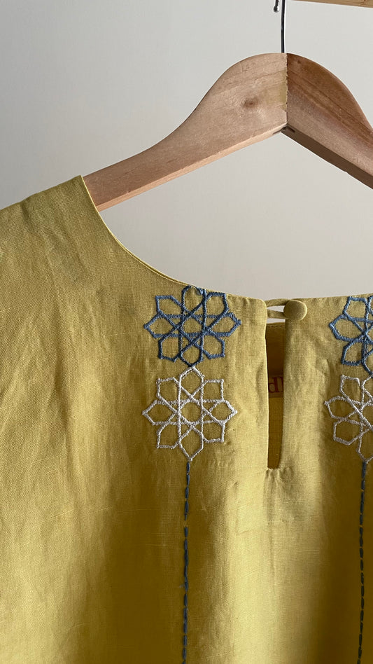 The Pastel Yellow Embroidery Kurta Suit with Slate Blue dupatta