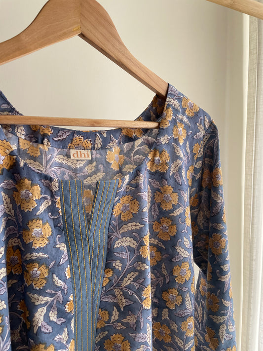 Blue Cotton Suit with Intricate Multicolor Thread Embroidery