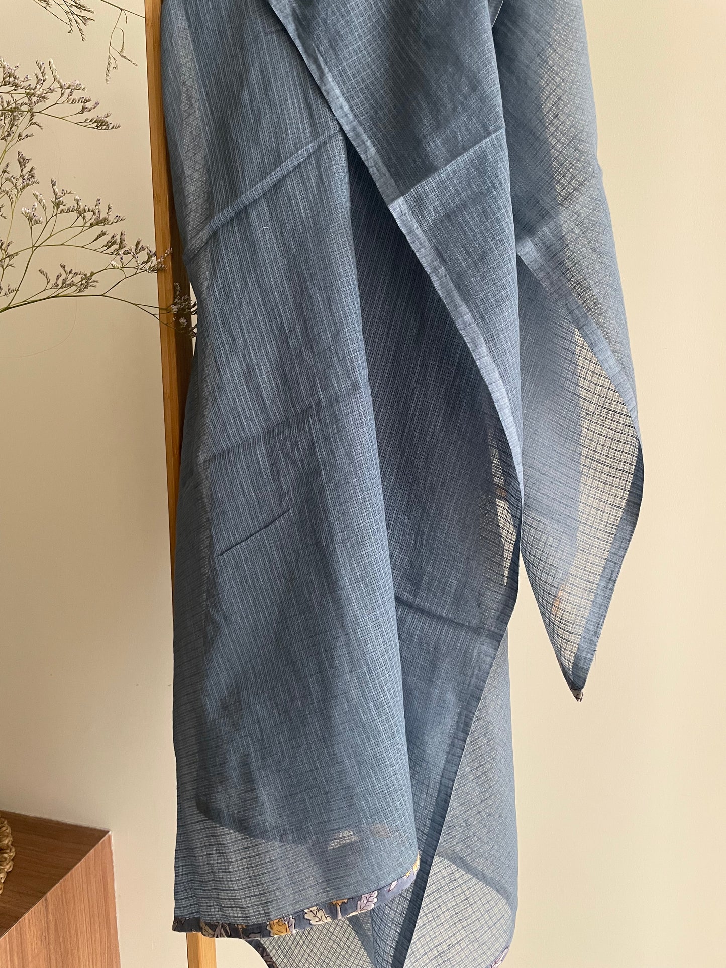 Blue Cotton Suit with Intricate Multicolor Thread Embroidery