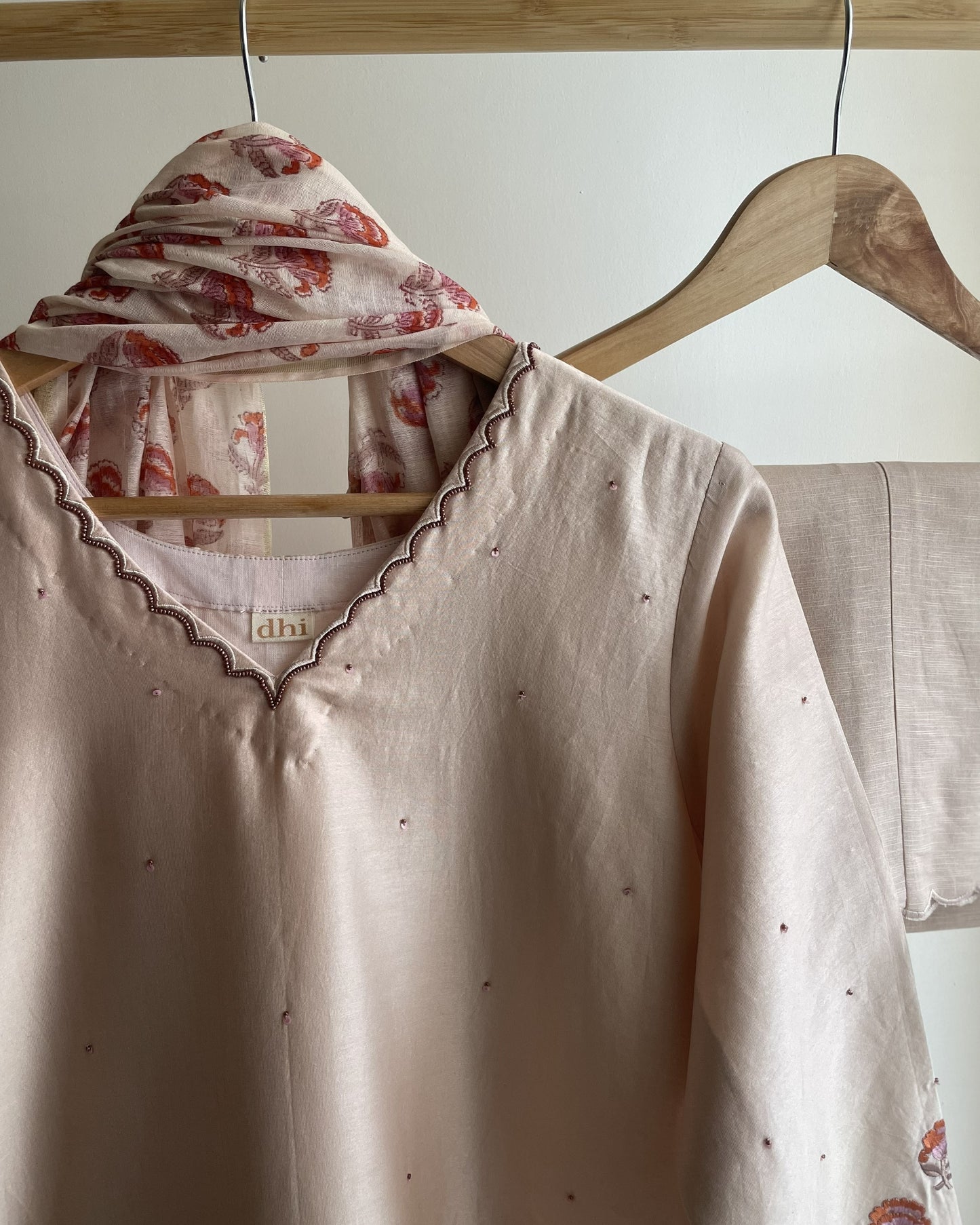 Marble Chanderi Set with Handblock Printed Dupatta