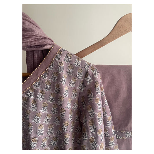 Lavender Handblock Printed Suit Set