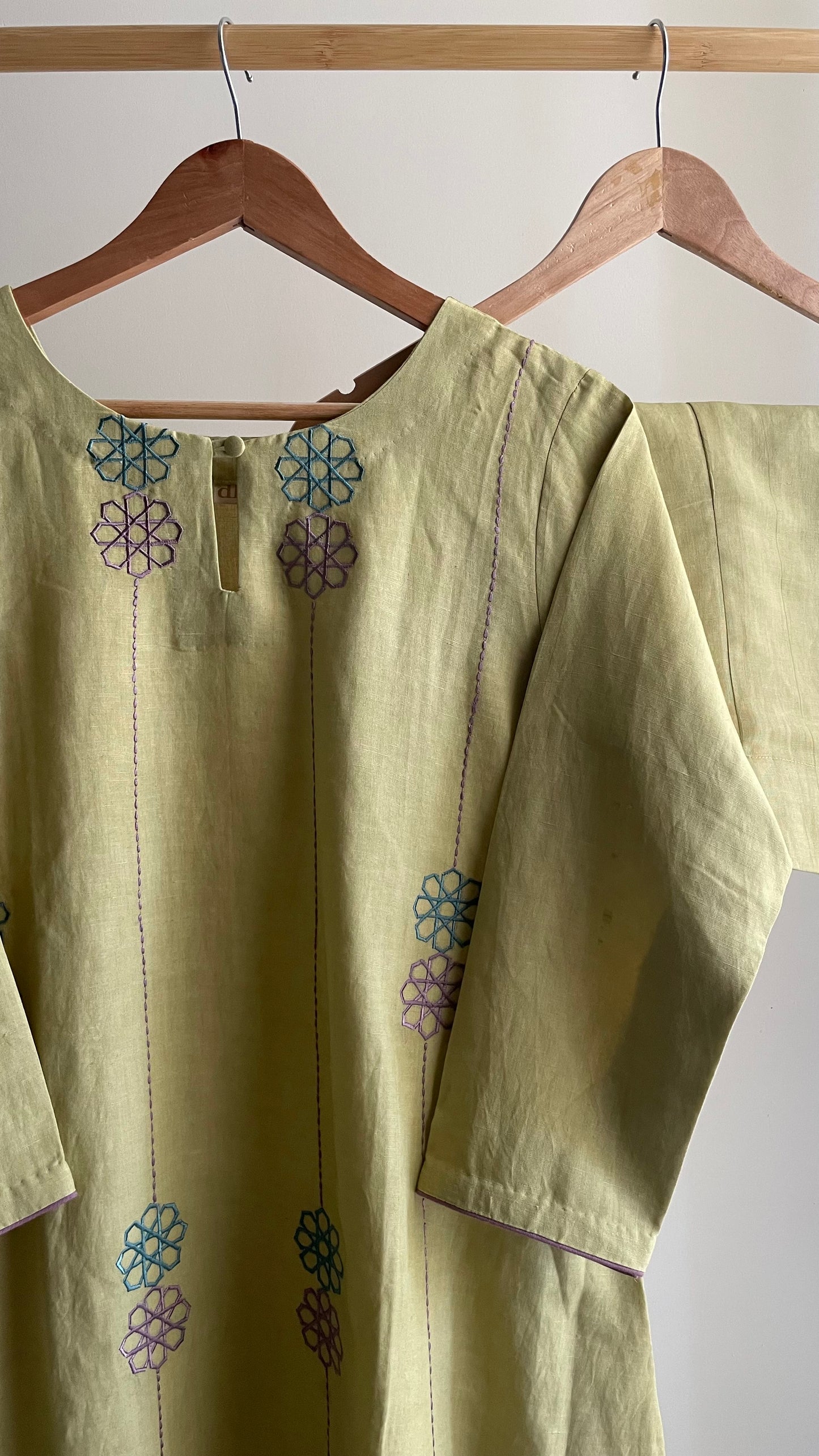 The Sage Green Embroidery Kurta Suit with Lavender dupatta