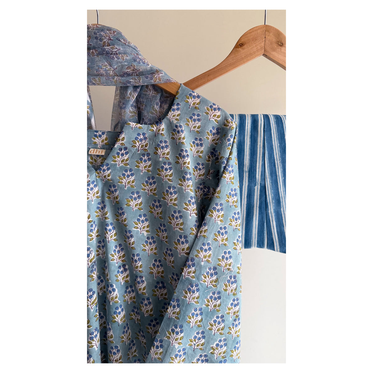 Blue Butti & Blue Stripe Hand block Printed Set