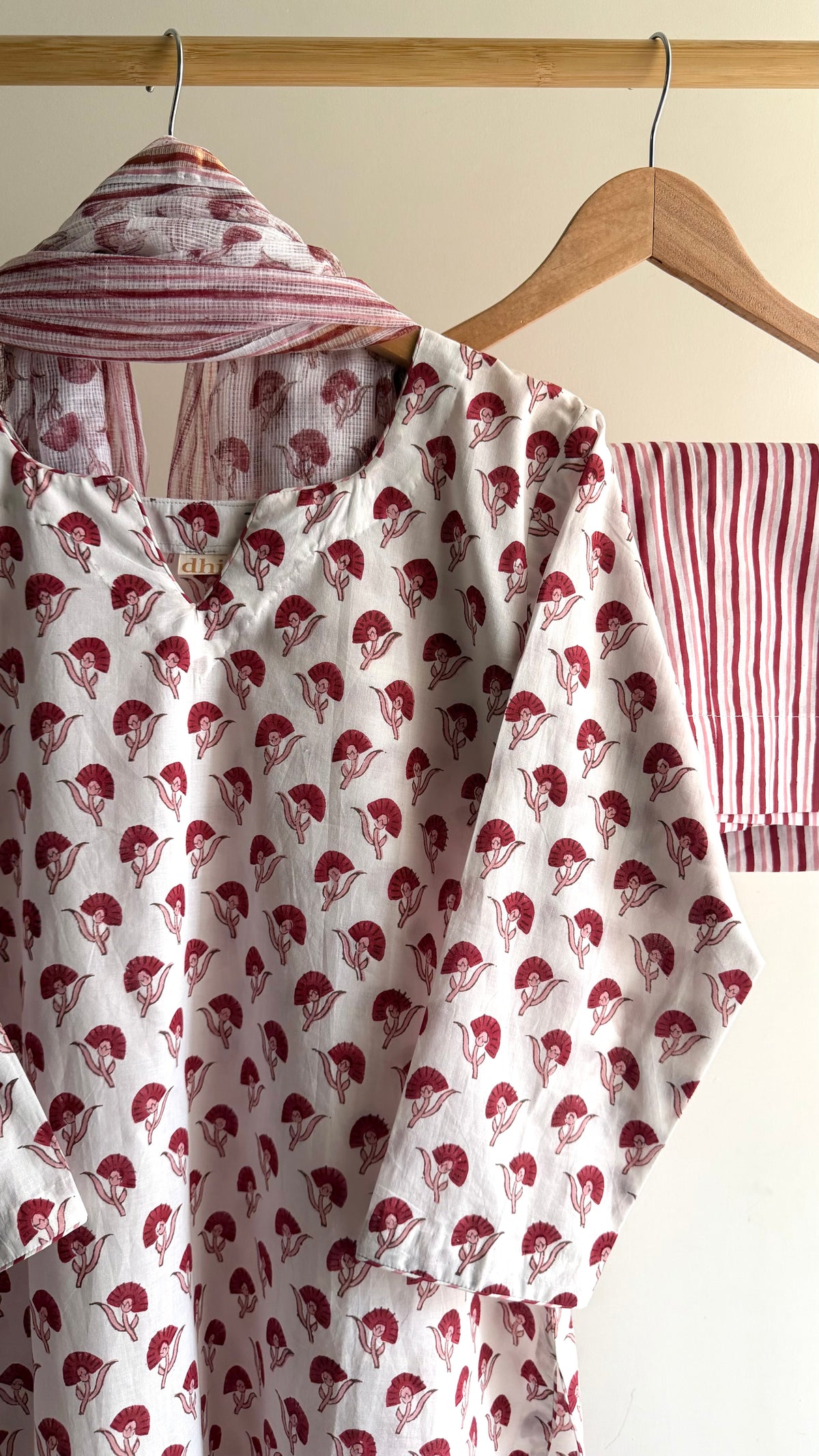 Butti & Red Stripe Hand block Printed Set