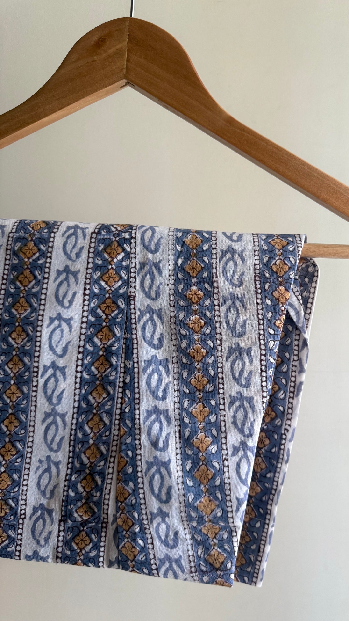 Mustard Yellow Gathered Tunic Set with Handblock Printed Pant