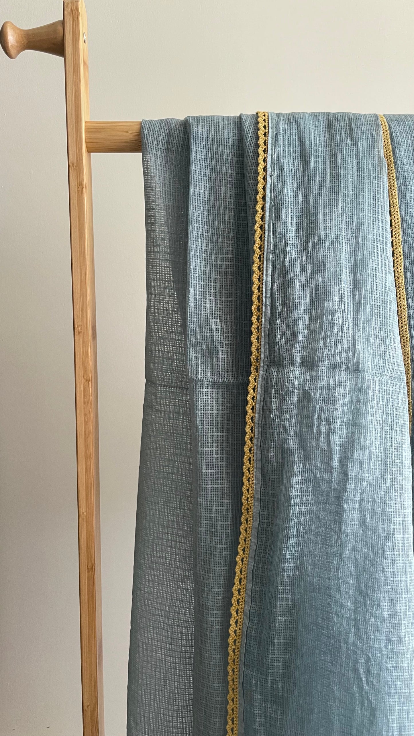 Mustard Yellow Hand-Block Printed Cotton Kurta Set with Slate Blue Dupatta
