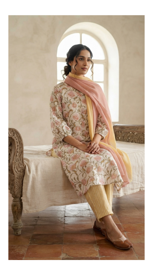 Jaal & Stripe Hand block Printed Set