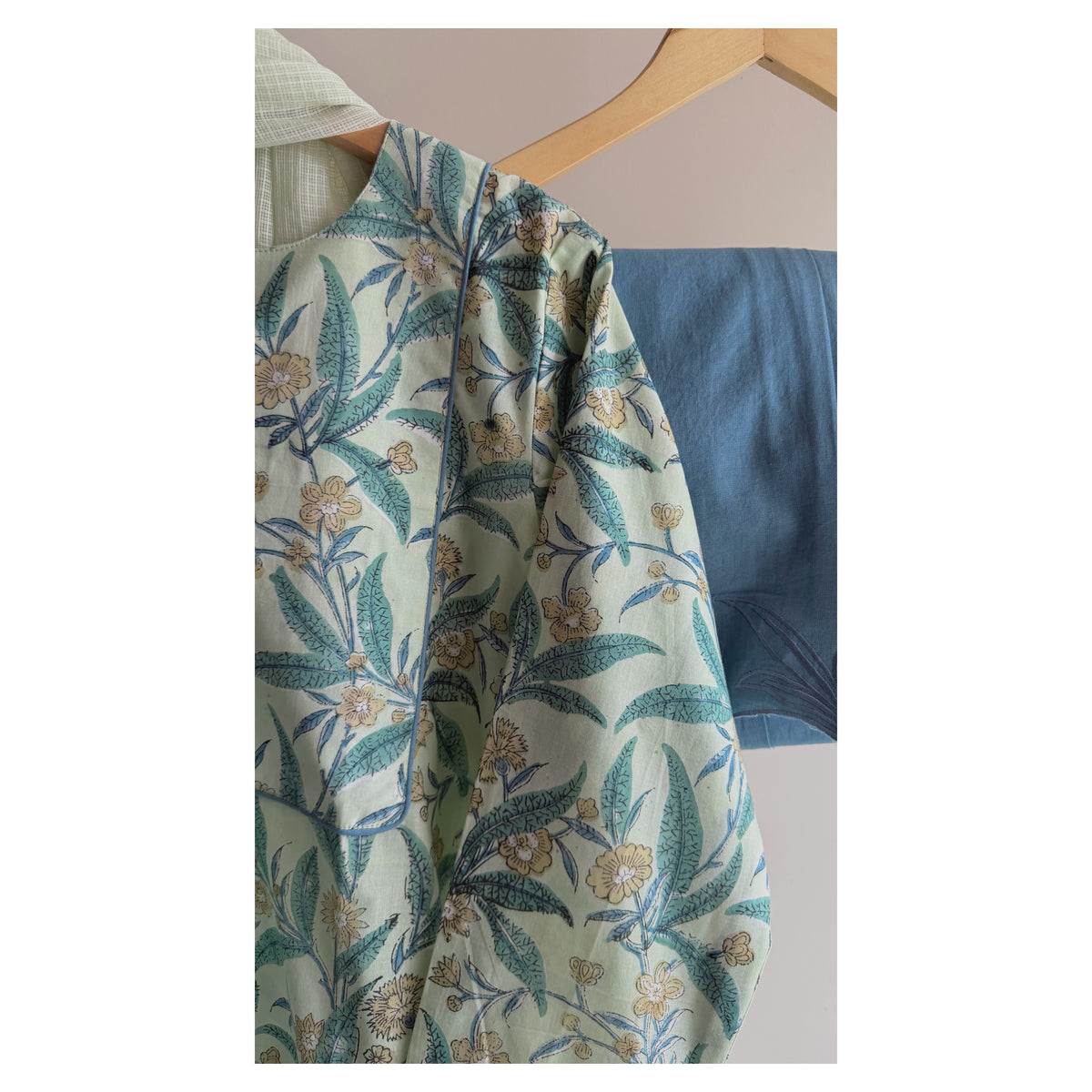 Pastel Green and Blue Hand block Printed Set