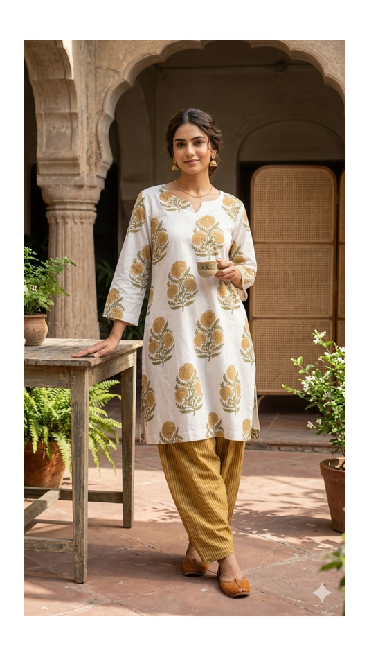 Sunflower Hand block printed Salwar Set