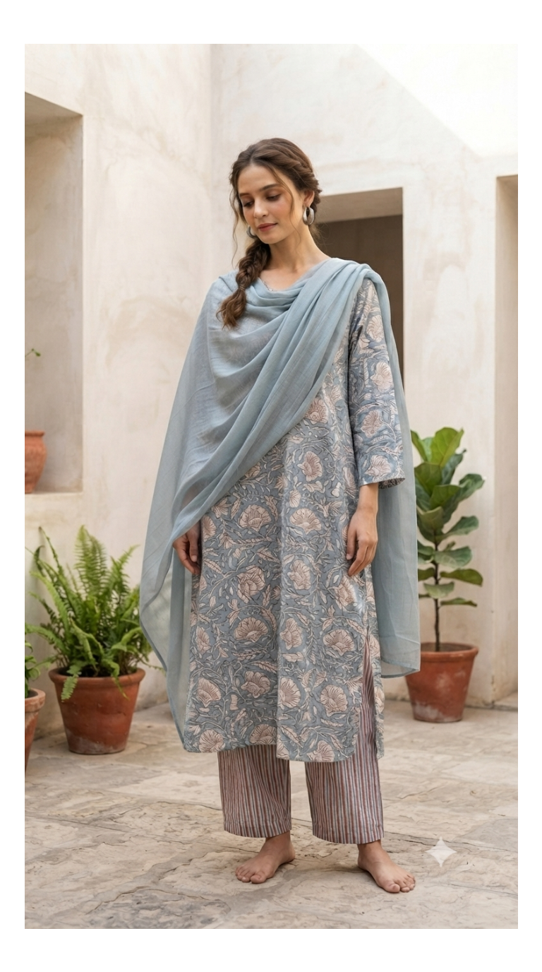 Jaal & Stripe Hand block Printed Set