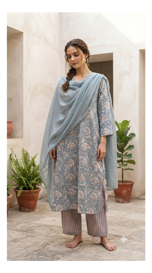 Jaal & Stripe Hand block Printed Set