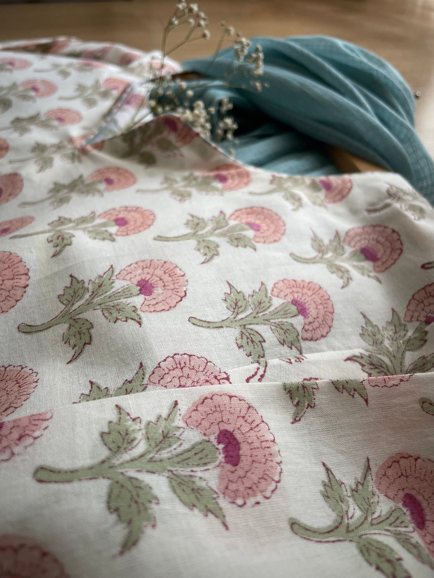 Blossom Blue & Pink Hand-block Printed Suit Set