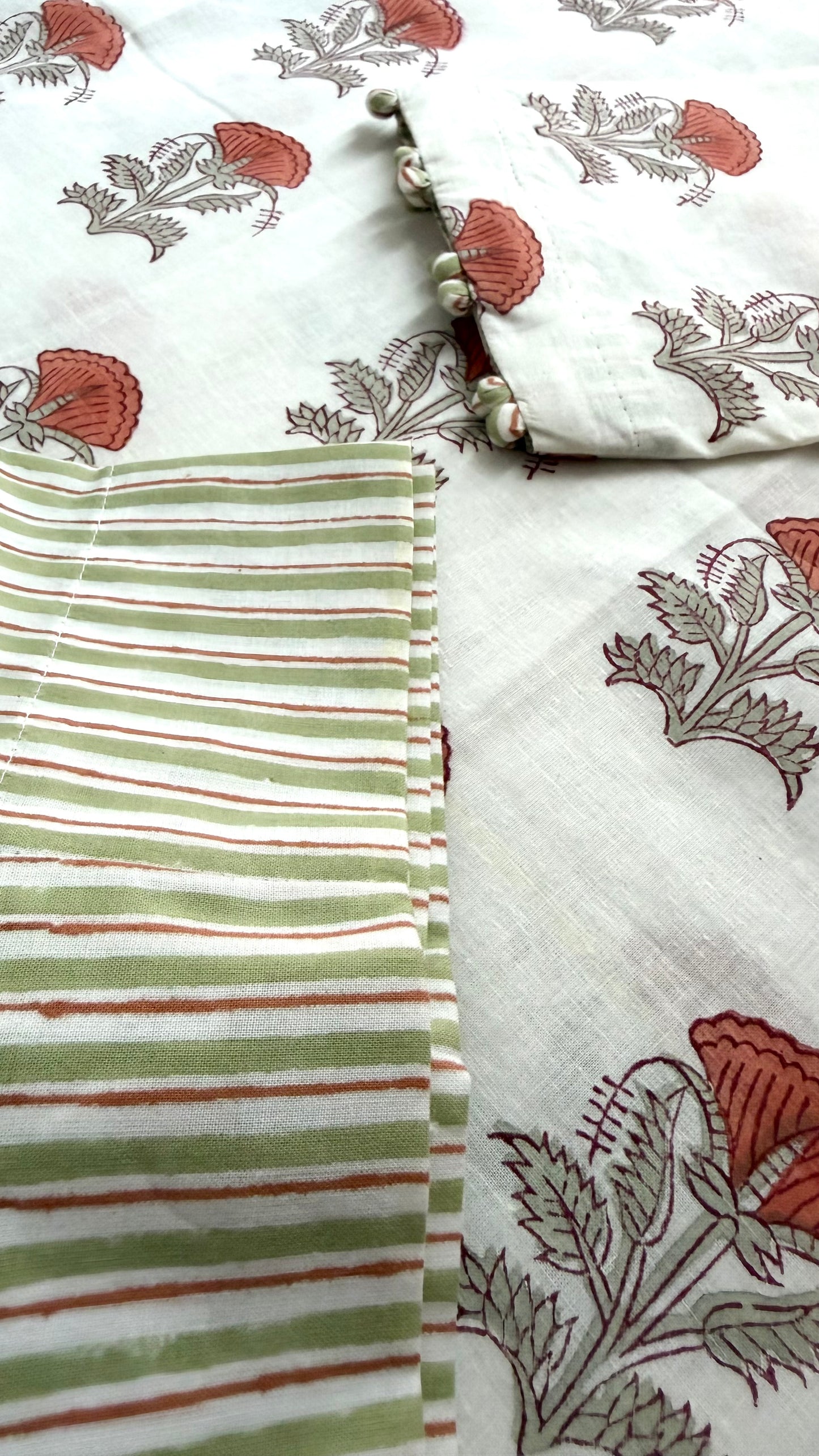 Butti & Green Stripe Hand block Printed Set
