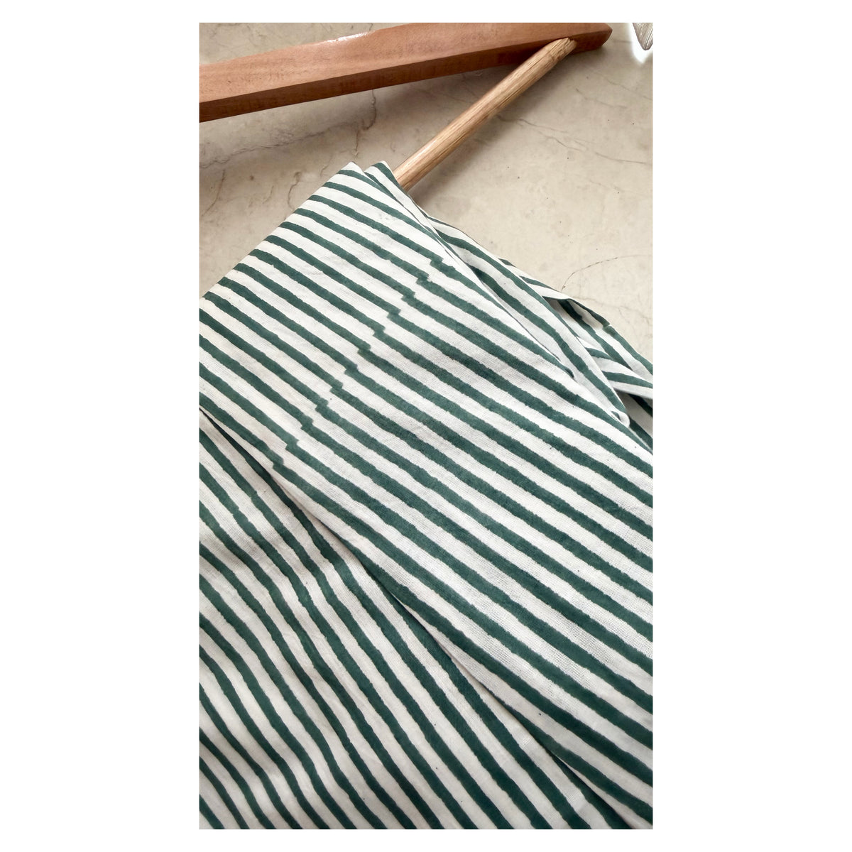 Mauve Butti & Green Stripe Hand block Printed Set