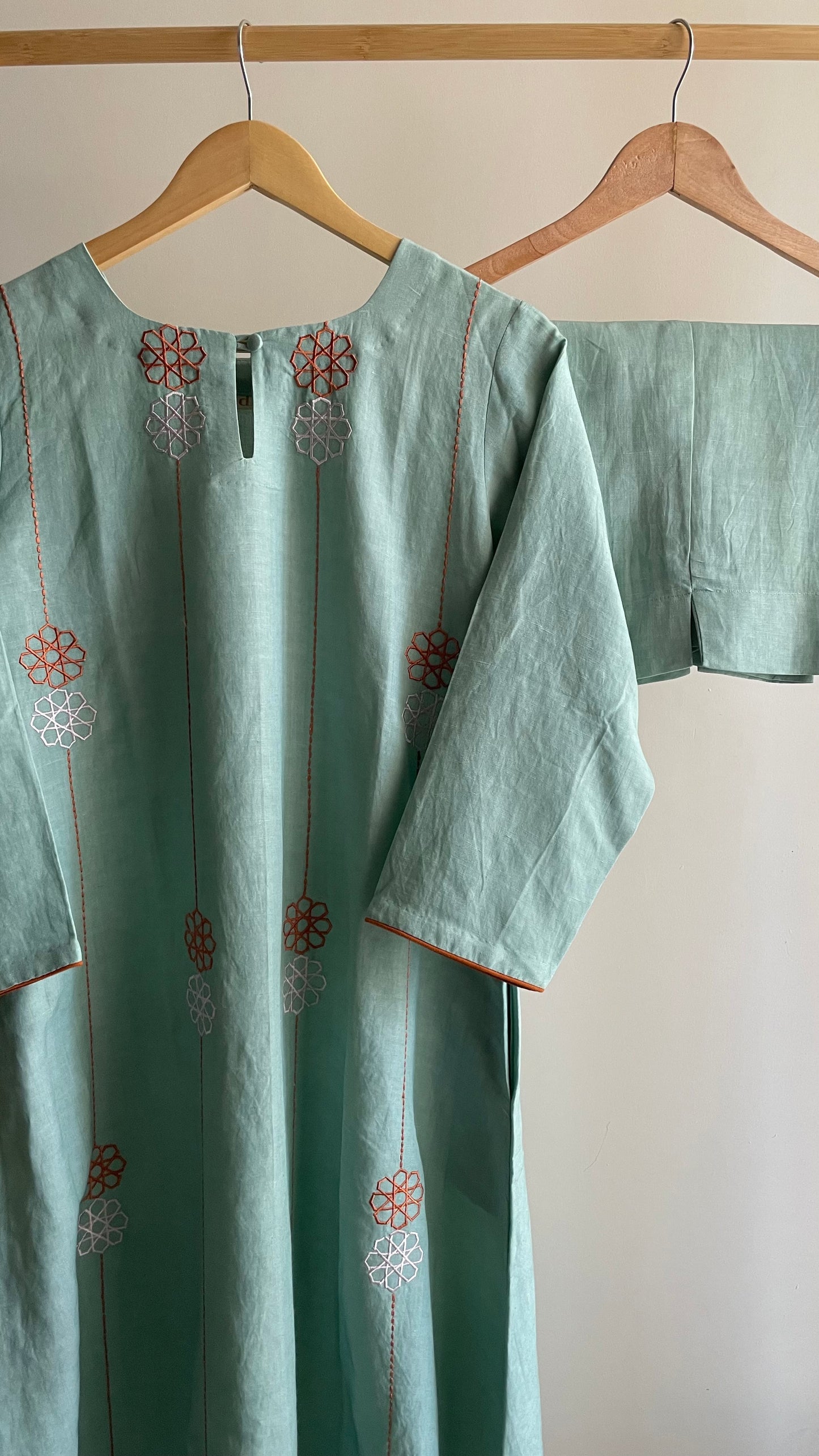 The Mint Embroidery Kurta Suit with Terracotta dupatta