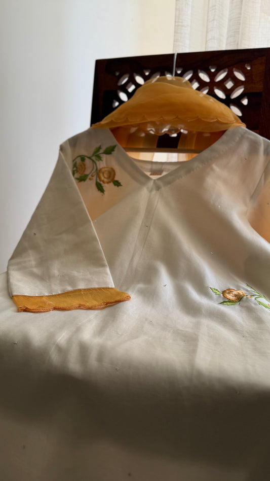 Marigold & Ivory Mukaish Chanderi Kurta Set
