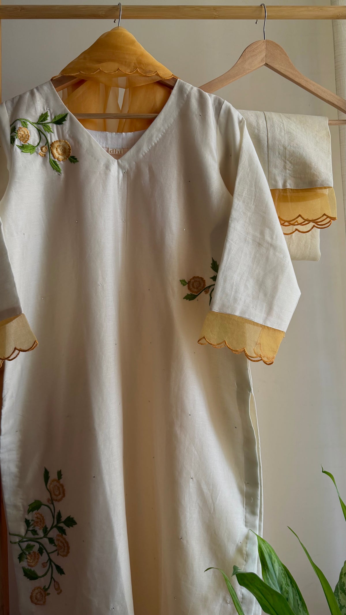 Marigold & Ivory Mukaish Chanderi Kurta Set