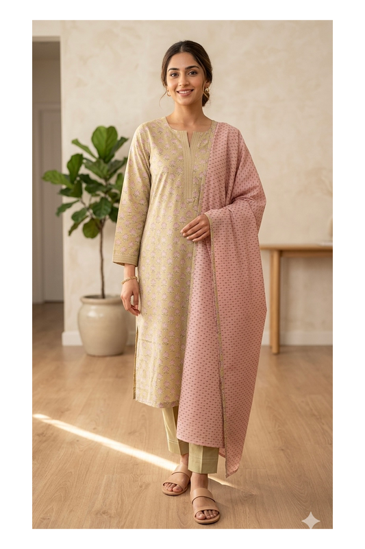 The Gulabi Lotus HandBlock-Print Kurta Set