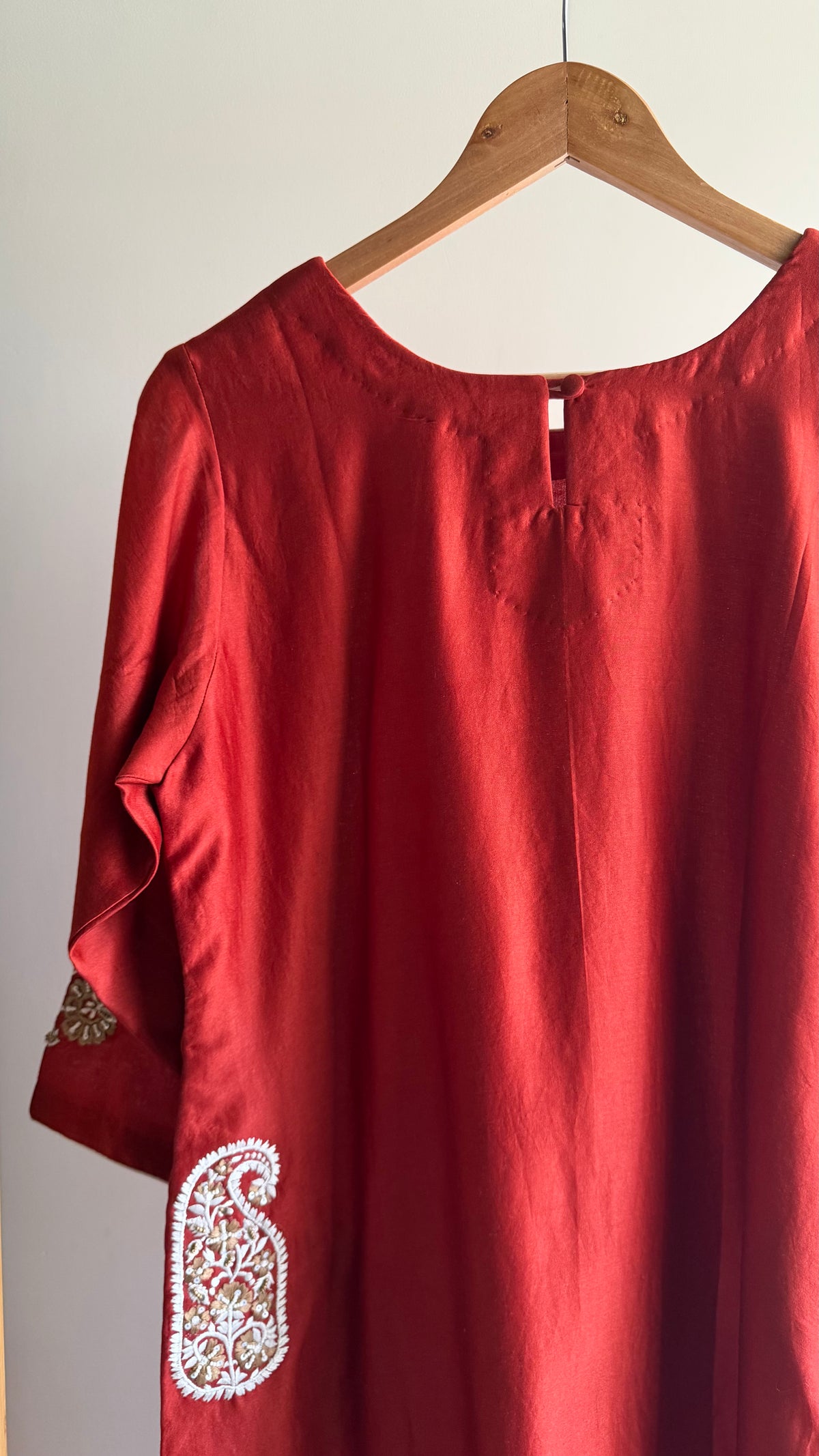 Rich Red Embroidered A-line Chanderi Set