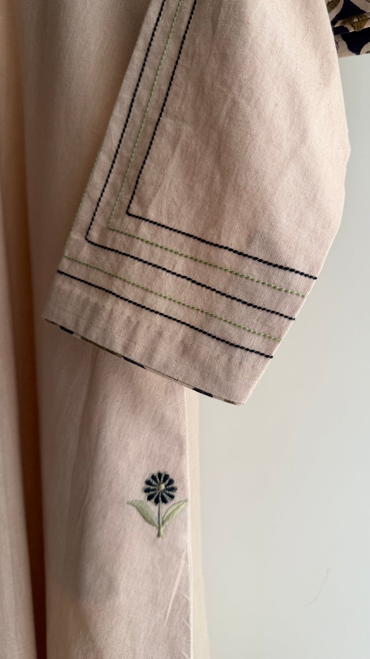 Beige & Black A-line with Handblock Printed Pant Set
