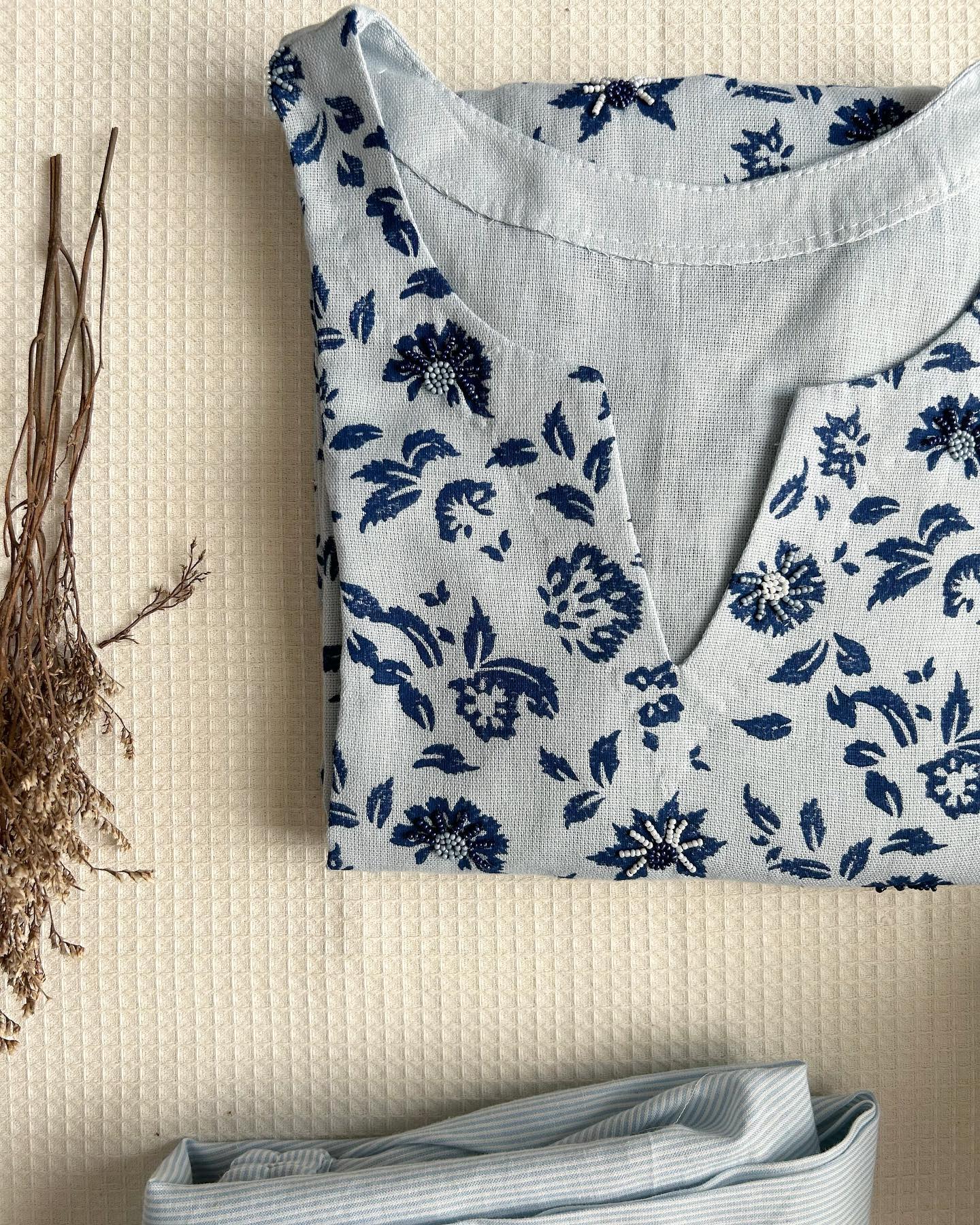 Chalk Blue Floral Kurta Set