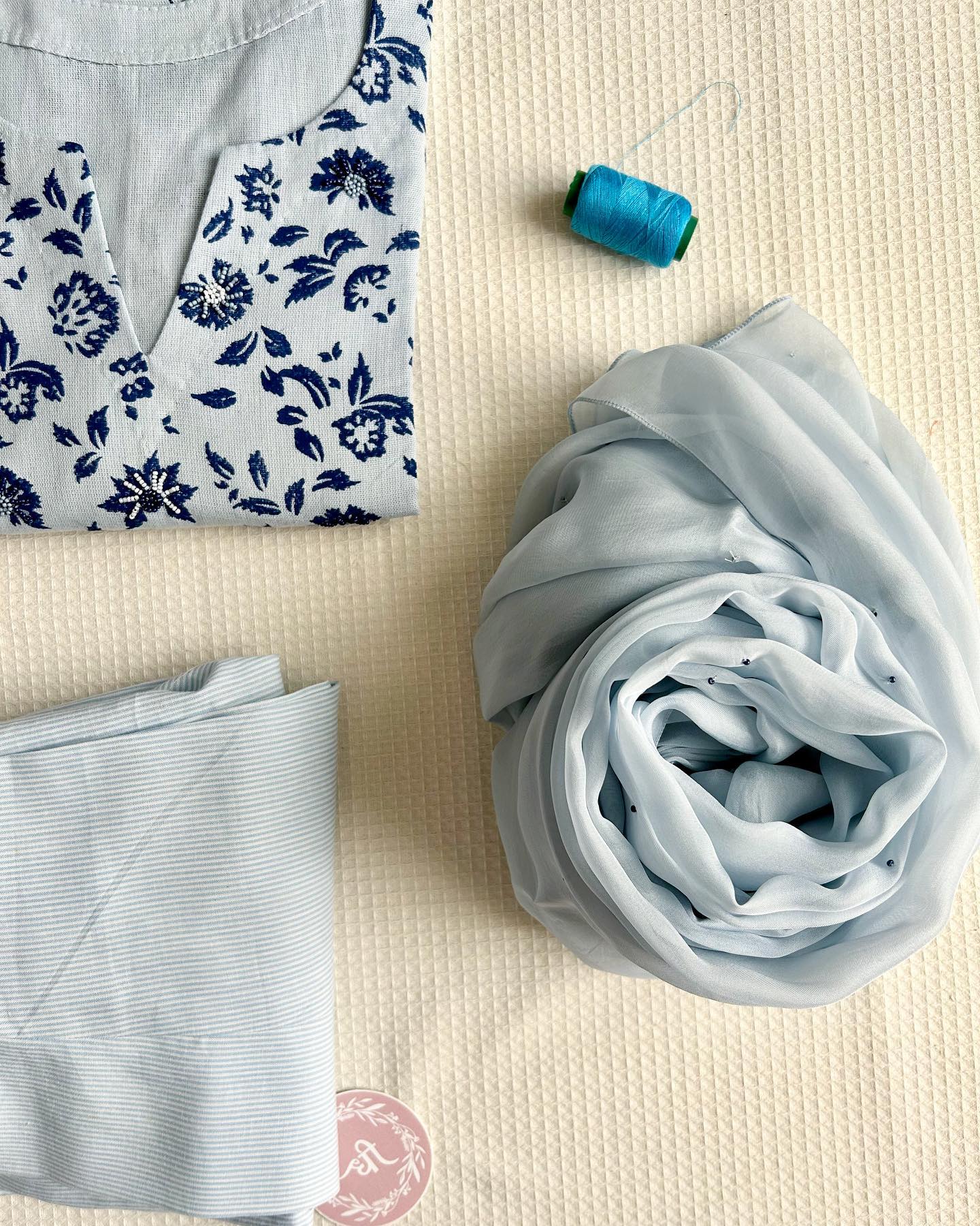 Chalk Blue Floral Kurta Set