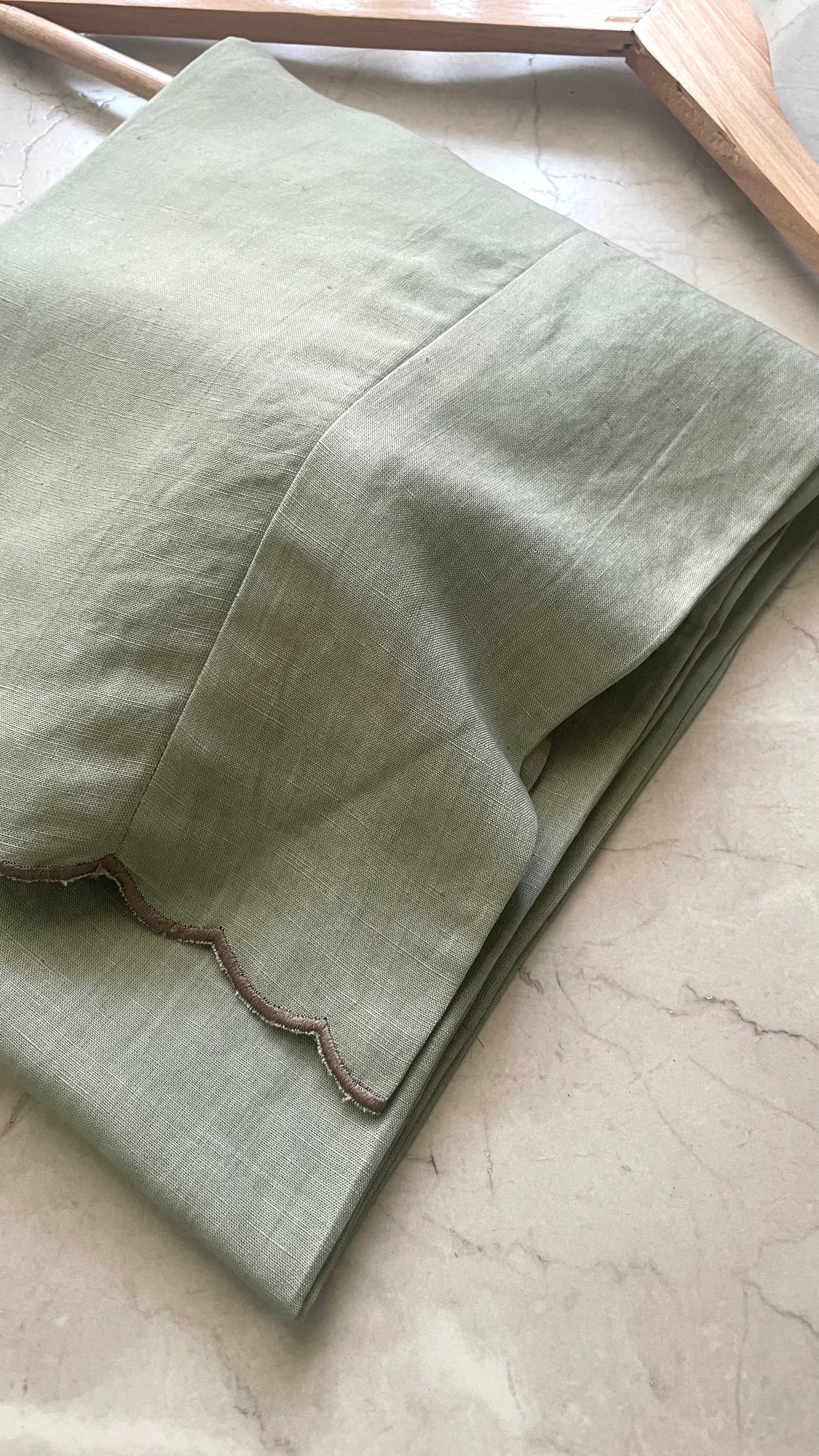 Fog Green Handblock Printed Chanderi