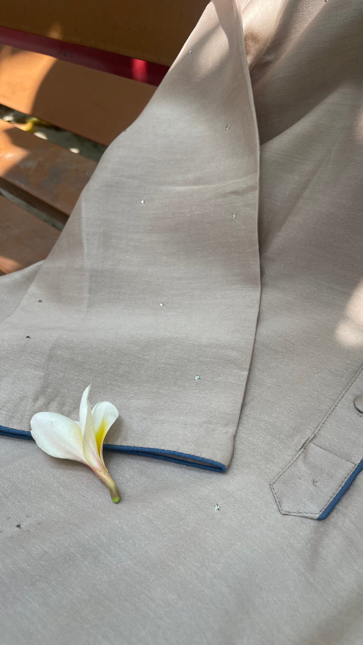 Beige Mukaish Chanderi Kurta Set | Ajrakh Dupatta