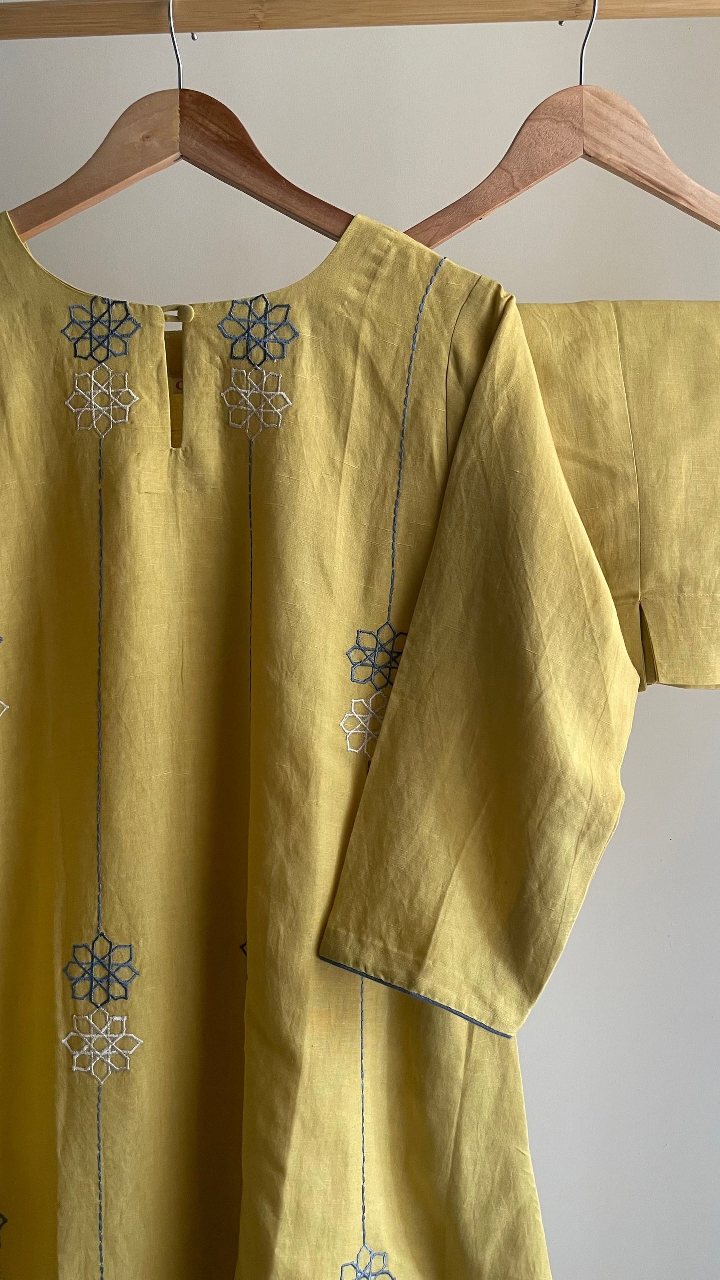 The Pastel Yellow Embroidery Kurta Suit with Slate Blue dupatta