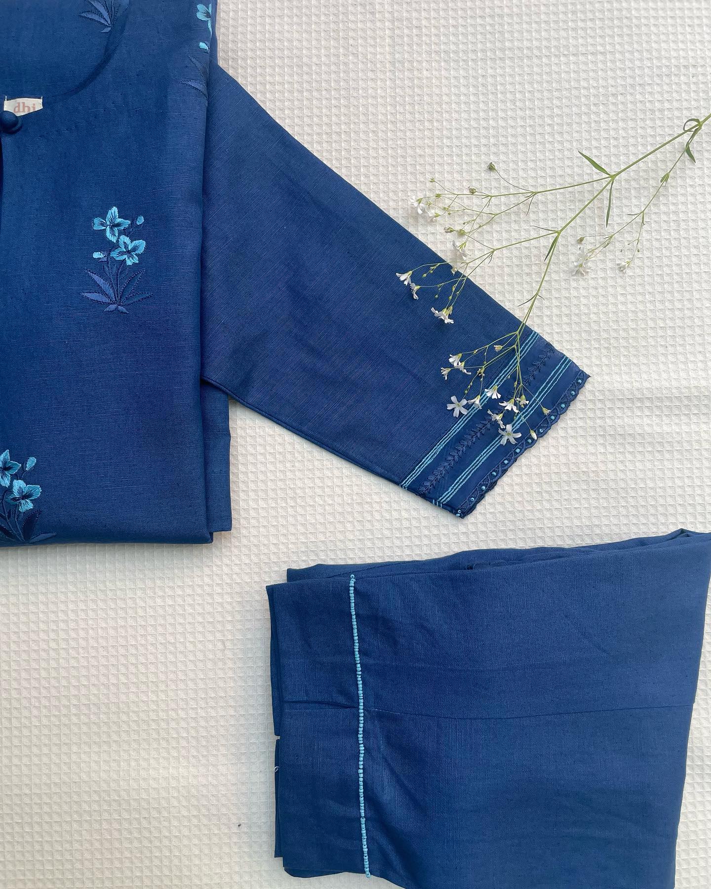 Navy Floral Embroidered Set