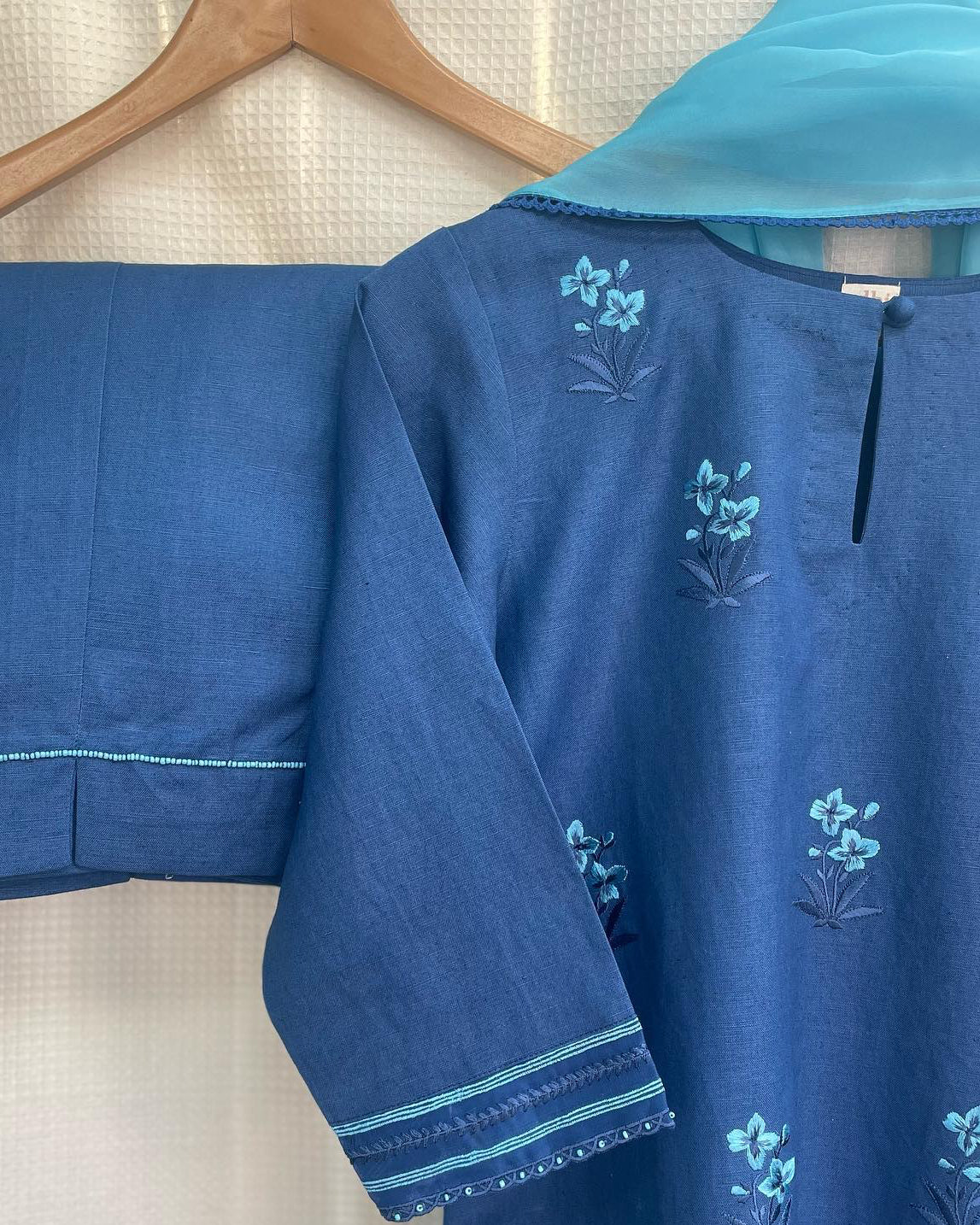 Navy Floral Embroidered Set
