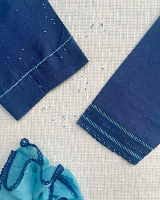 Navy Floral Embroidered Set