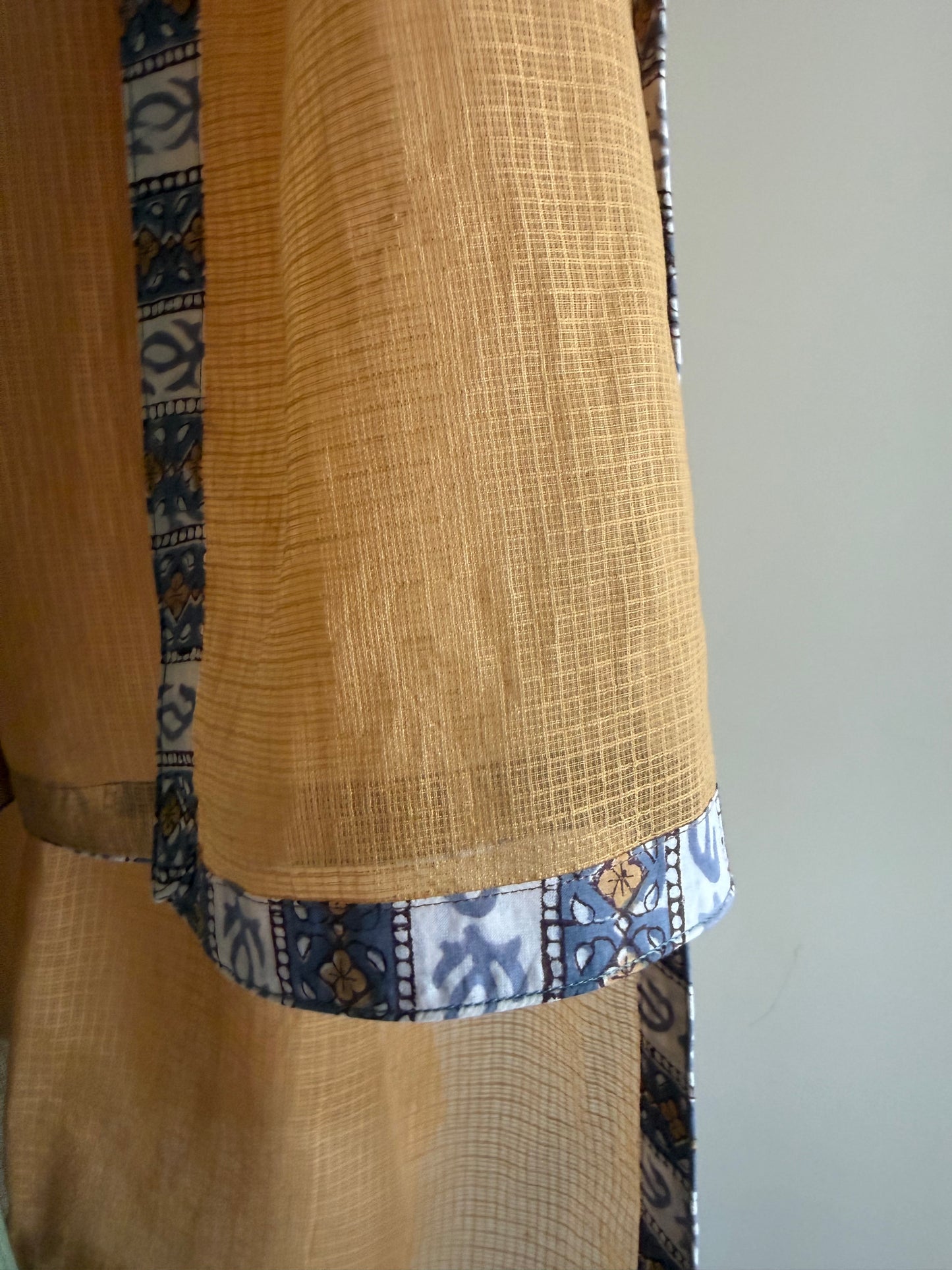 Mustard Yellow Gathered Tunic Set with Handblock Printed Pant