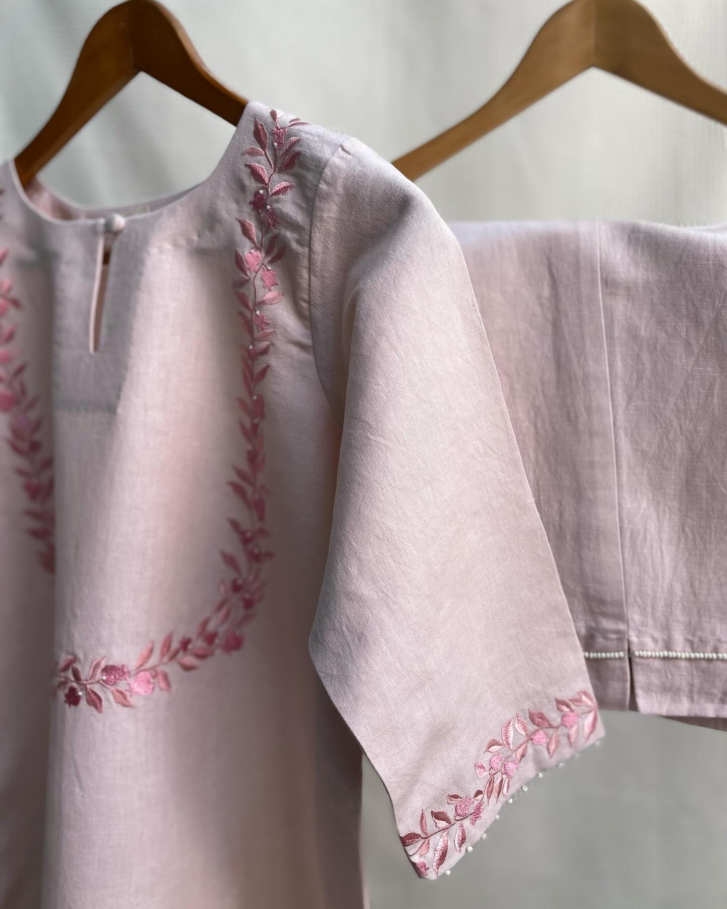 Tone-on-Tone Kurta Set in Rose Pink
