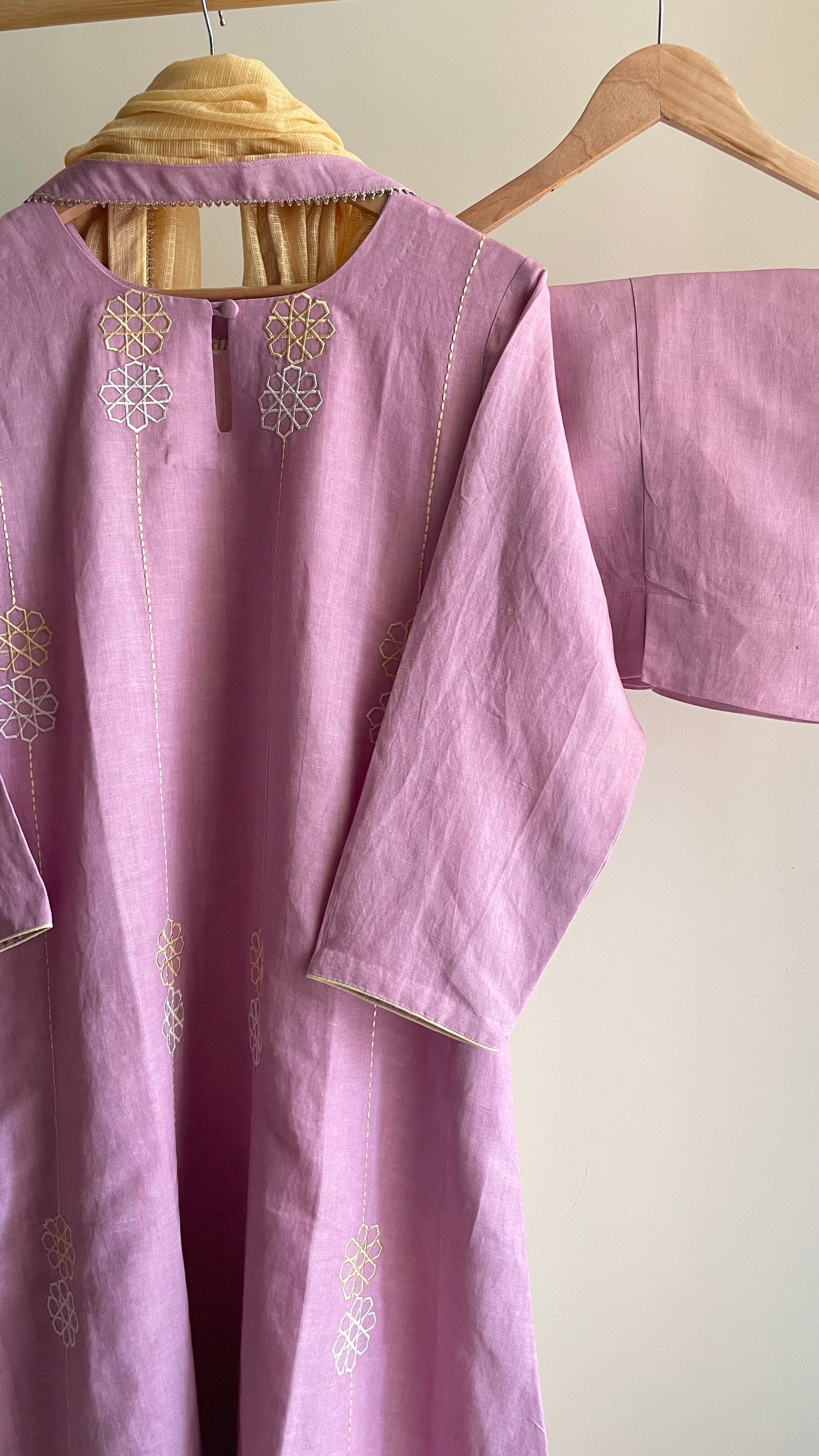 The Pastel Pink Embroidery Kurta Suit with Yellow dupatta