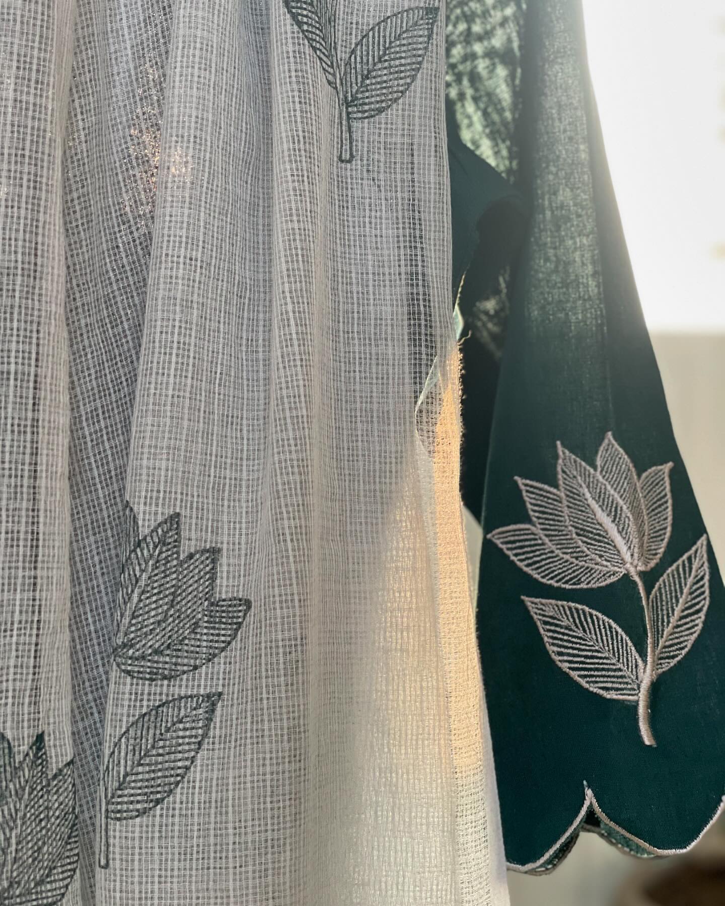 Embroidered Cotton Ensemble with Kota in Teal Tones