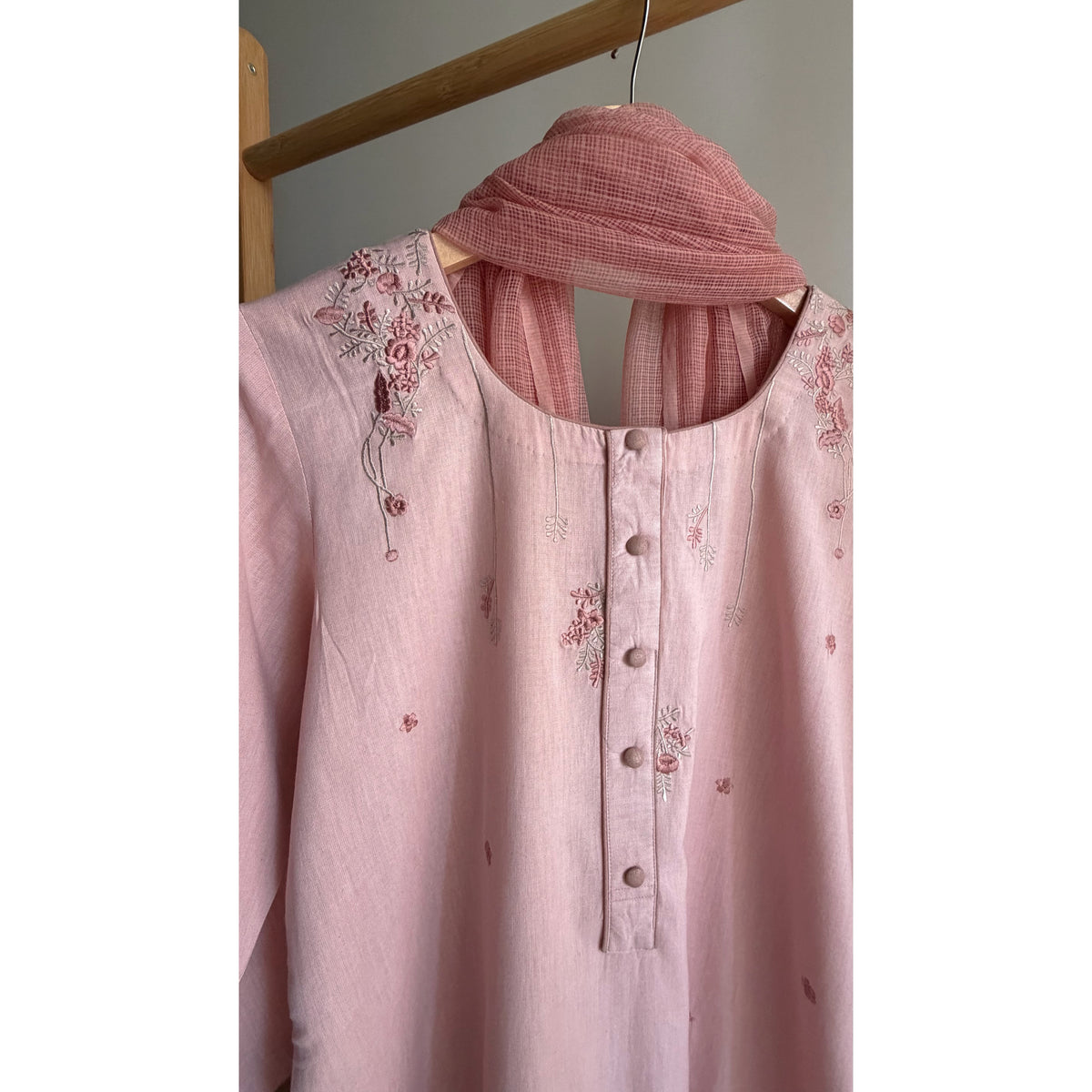 Blush Pink Kurta Set with Kota Dupatta
