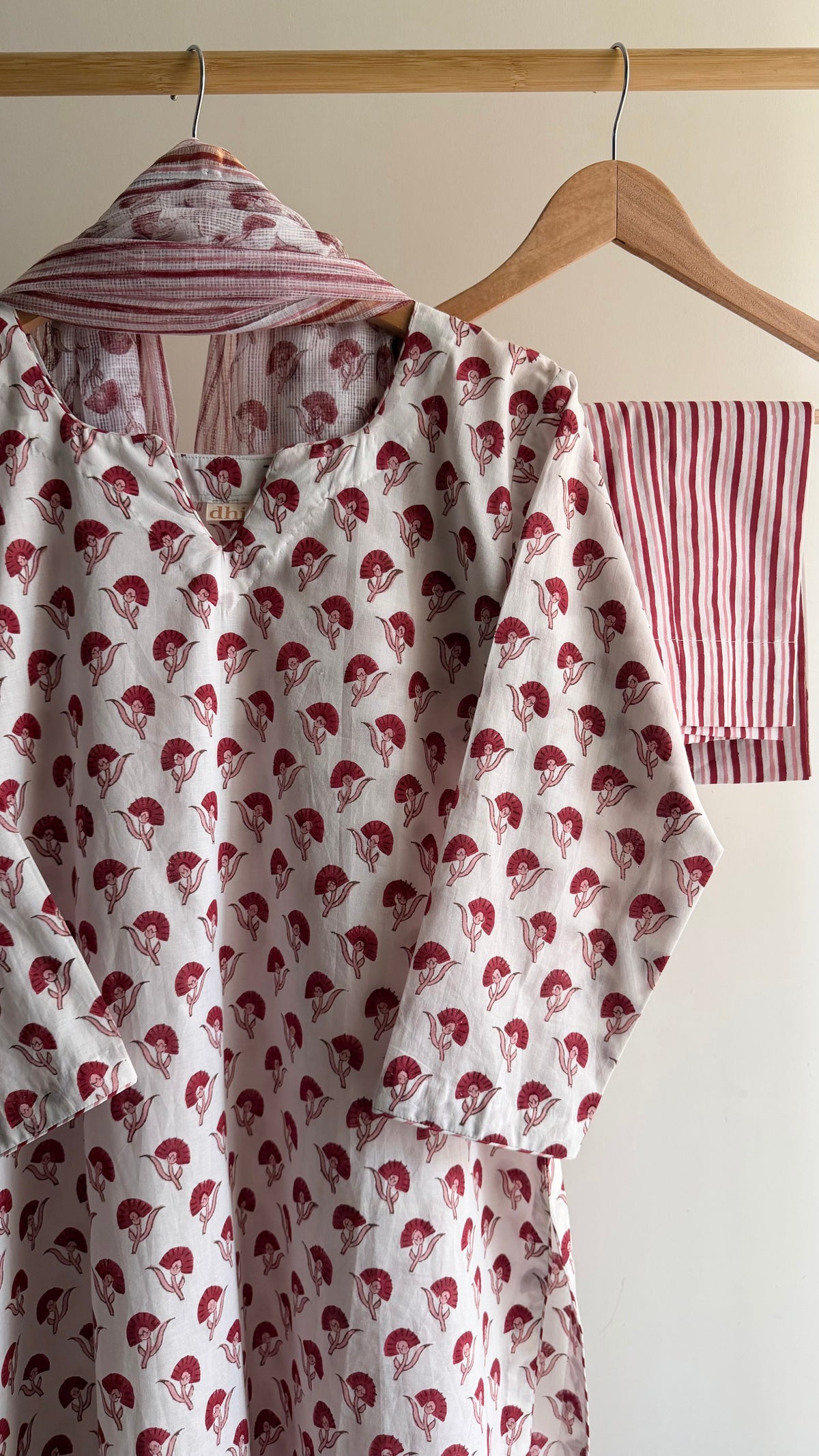 Butti & Red Stripe Hand block Printed Set