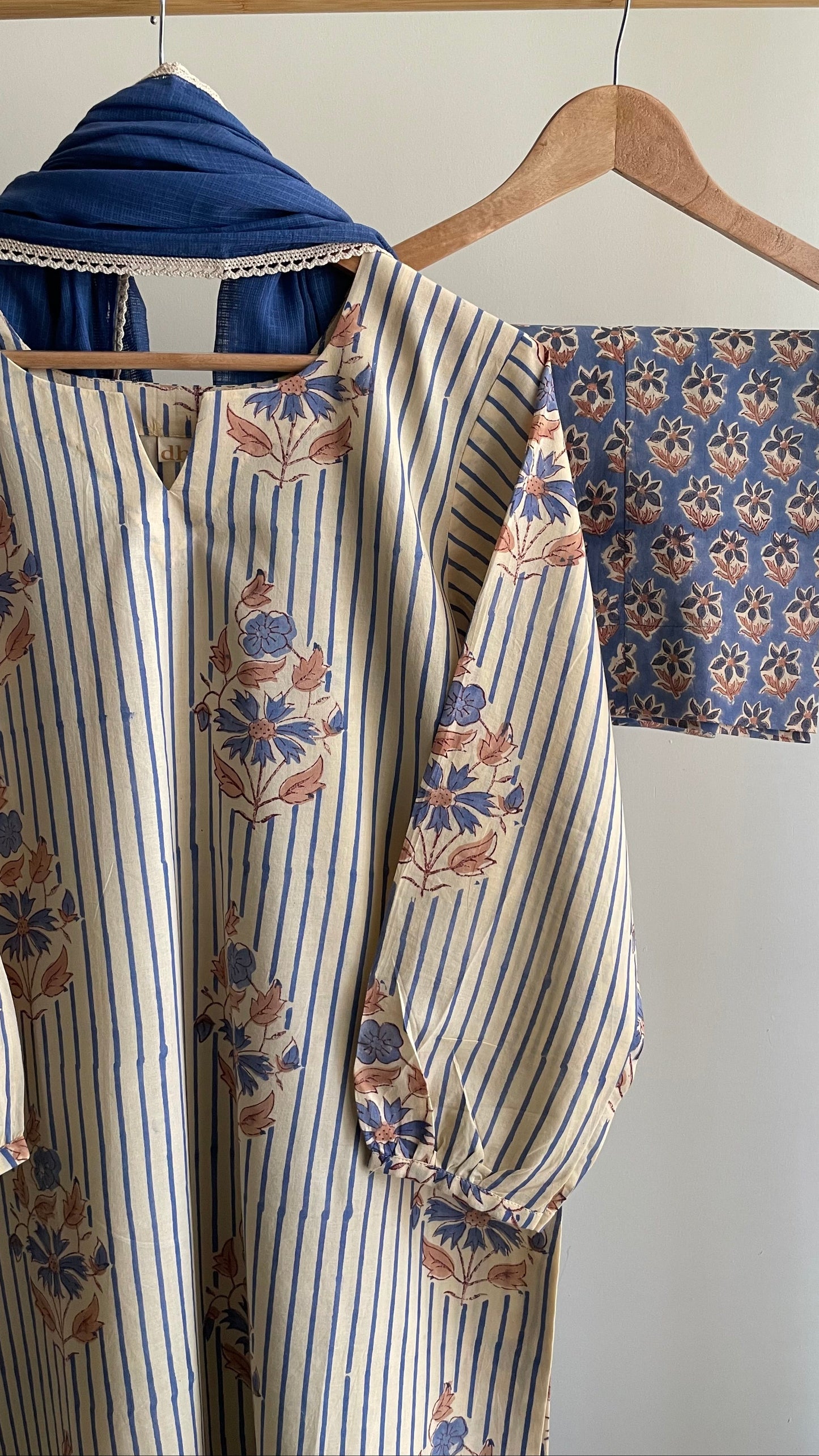 Indigo & Cream Hand-Block Printed Suit Set
