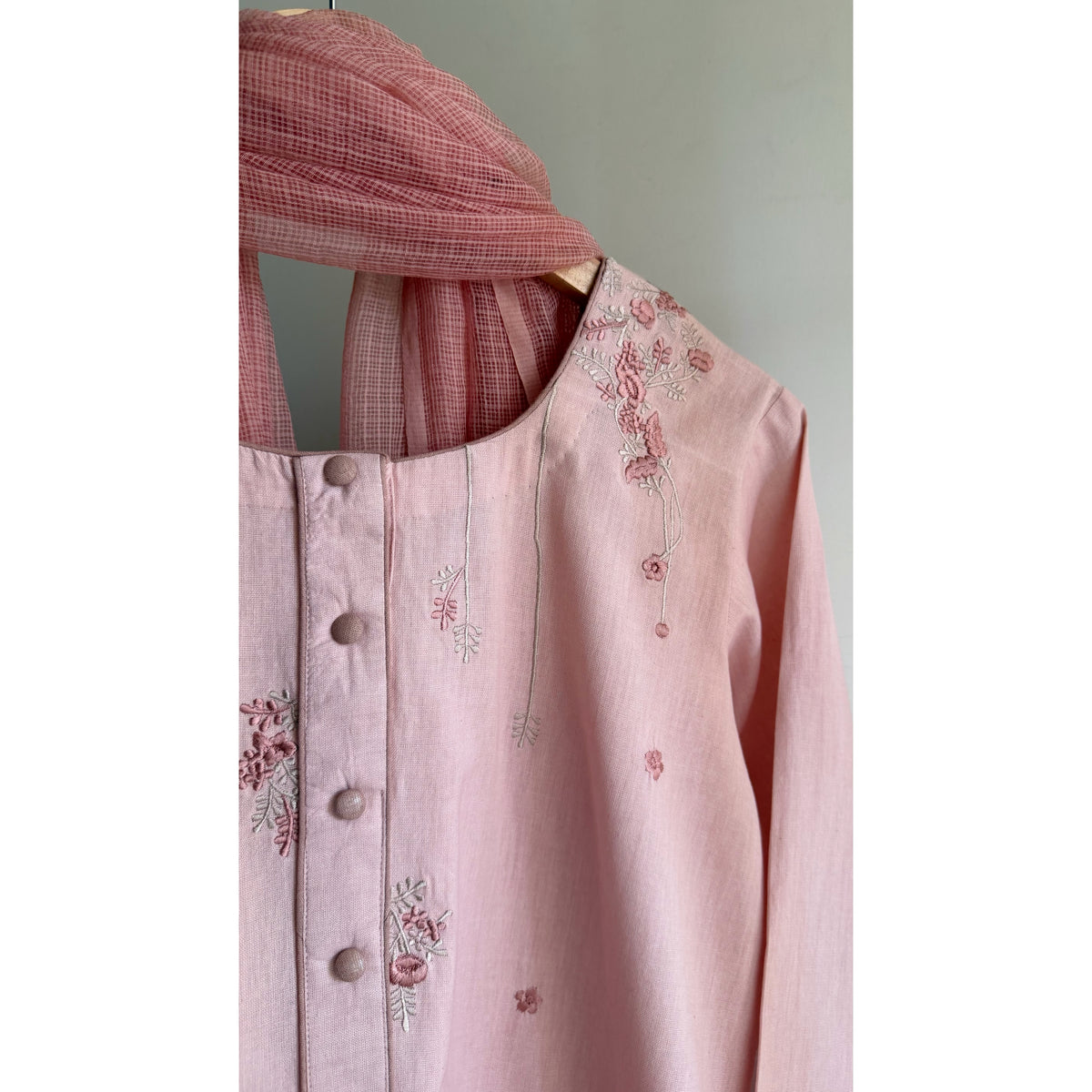 Blush Pink Kurta Set with Kota Dupatta